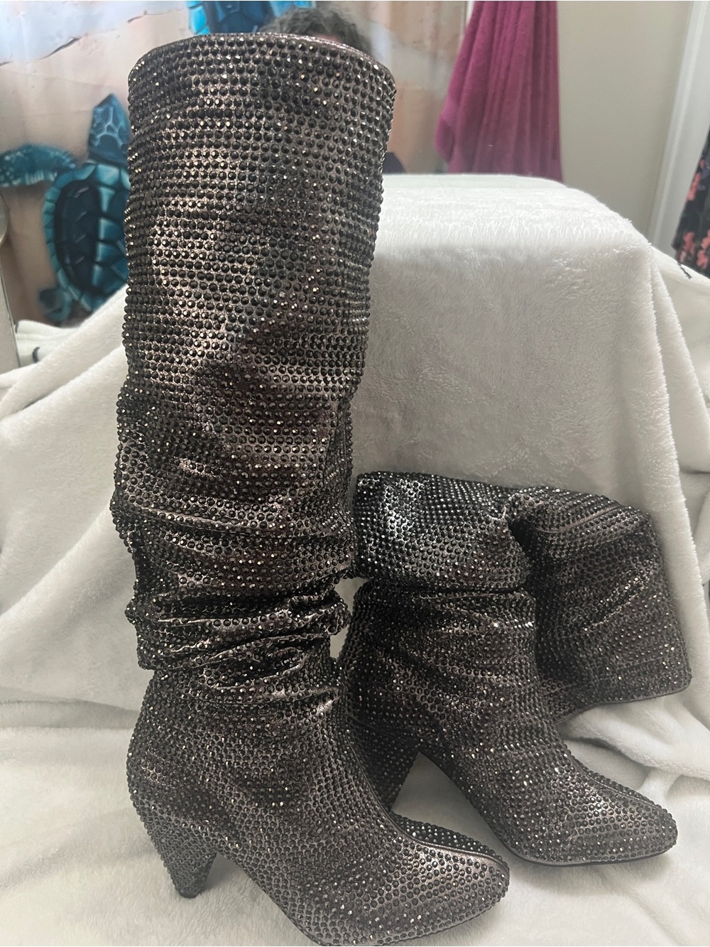 INC International Concepts Black Jeweled Pointed-Toe Boots